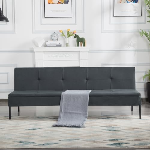 69.7" Modern Convertible Futon Sofa Bed, Twin Sleeper with Adjustable Backrest, Metal Frame, Polyester Upholstery, Perfect for Living Room, Small Apartment, Dorm (Black)