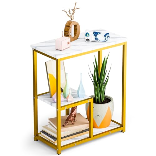 End Table,Narrow Side Table,Small Storage Side Table with 3-Tier Shelves,Slim Bedside Table,Narrow Side Table,Sofa Table,Rectangle Sofa Side Table for Small Spaces,Living Room Platinum