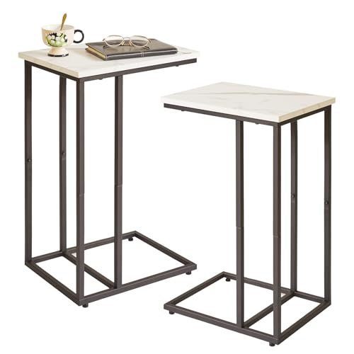 Small Side Tables C Shaped, End Table, Small Table Stand for Living Room Bedroom, Little Bedside Table 16x12x25 inch White+Gold YD-TM051WG