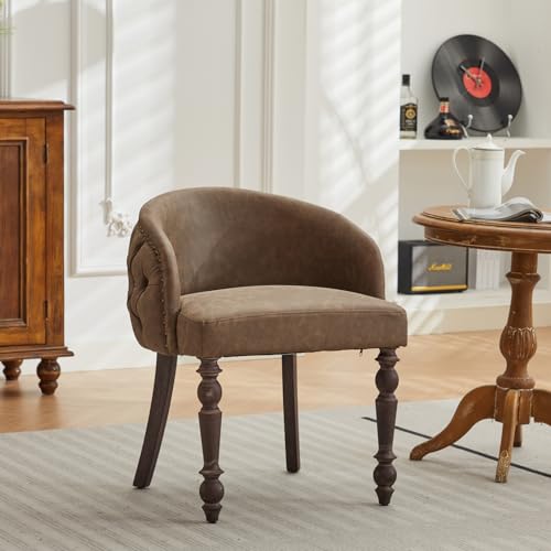 Accent Armchair, Mid-Century Modern Accent Chair, Pu Leather Upholstered Leisure Chair with Tufted Back and Wood Legs, Single Sofa Side Chairs for Living Room, Bedroom, Coffee, Brown
