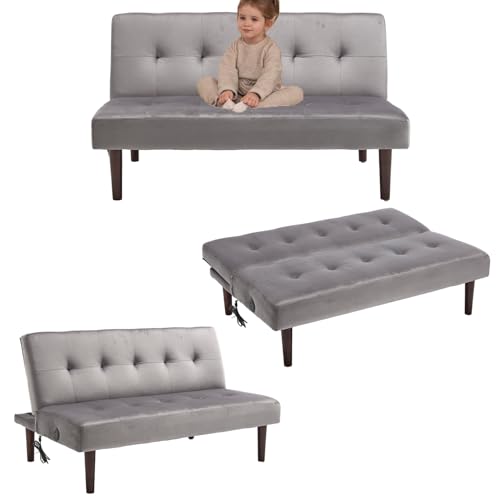 Coffee Modern Velvet Convertible Folding Futon Couch Sofa Bed, 45" Small Mini Loveseat Sofa Beds With Adjustable Backrest Memory Love Seat Double for Compact Living Dorm Office Bedroom (Coffee)
