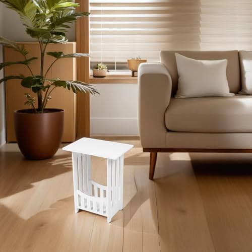 Zerodeko Small Side Table, PVC-Wood Narrow End Table White Nightstand for Living Room or Bedroom, Hollow Design with Storage, Compact Mini Night Table