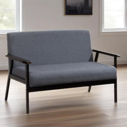 45" Mid Century Loveseat Sofa, Modern Linen Fabric Love Seat with Wooden Legs and Handrails, Accent Sofa Chair for Apartment, Dorm, Living Room, Bedroom, Office, Small Space (Dark Gray)