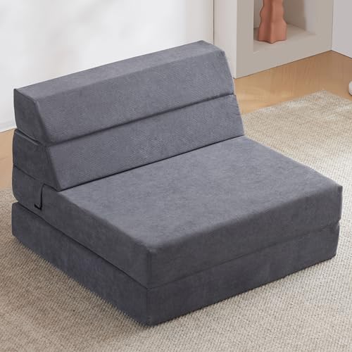 jela Foldable Sofa Bed, Convertible Sleeper Lounge Chair Floor Mattress Floor Couch with Backrest, Fold Out Futon with Washable Miss Fabric Cover for Guest Room, Living Room (83"x33",Teal)