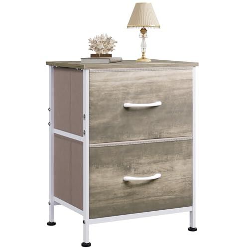 WLIVE Nightstand, 2 Drawer Dresser for Bedroom, Small Dresser with 2 Drawers, Bedside Furniture, Night Stand, End Table with Fabric Bins for Bedroom, Closet, Entryway, College Dorm, Dark Grey
