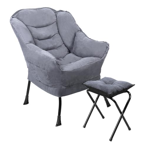 Lazy Chair, Modern Grey Accent Sofa Chair, Side Storage Pocket, Rebound Sponge, ulti-Functional Leisure Lounge Armchair for Living Room, Ergonomic Design Grey
