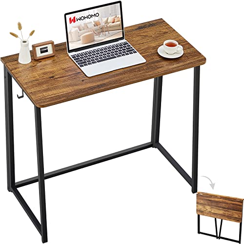 WOHOMO Folding Desk, Small Foldable Desk 31.5" for Small Spaces, Space Saving Computer Table Writing Workstation for Home Office, Easy Assembly, Oak