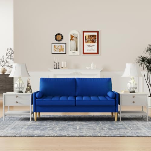 67.7''Velvet Loveseat Sofa, Mid-Century Modern Couches for Small Spaces Living Room, Futon Love Seat Sofas, Upholstered Tufted Settee Couch with Wooden Legs for Bedroom (Beige)