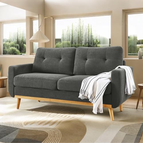 Loveseat Sofa, Mid Century Modern Upholstered Love Seat Couches for Living Room, Button Tufted Small Cloud Couch for Bedroom Office Apartment Small Space, Easy Assembly (Green)