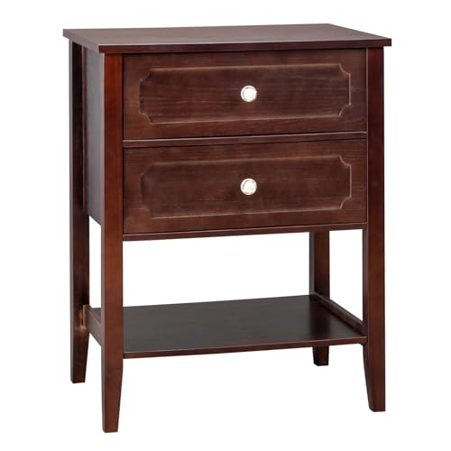 2 Pack Wood Nightstand End Side Table,Modern Bedside Storage Cabinet,Wooden Couch Sofa Side Table,Farmhouse Nightstand,with Storage Shelf,for Small Spaces, Living Room, Bedroom, Office (Brown)