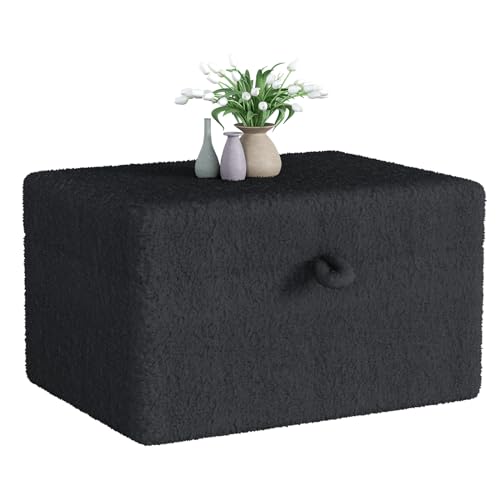 Apicizon 32" Ottoman Sofa with Large Storage, Sherpa Large Square Storage Ottoman Sofa Footrest Couch for Living Room Apartment Lounge, Dark Grey Bouclé