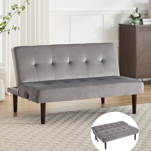 Mini Folding Futon Sofa Bed,45" Small Loveseat Couch with Adjustable Backrest & Charging Port,Modern Sleeper Recliner for Small Living-Spaces,Apartment,Dorm,Office (Blue)