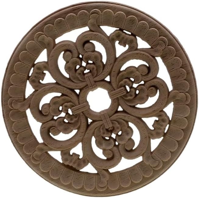 Round Wood Carved Flower Decorative Appliques Onlays Floral Wooden Furniture Cabinet Bed Wardrobe Closet Mirror Home Decoration (Size : 30cm/11.8inch)
