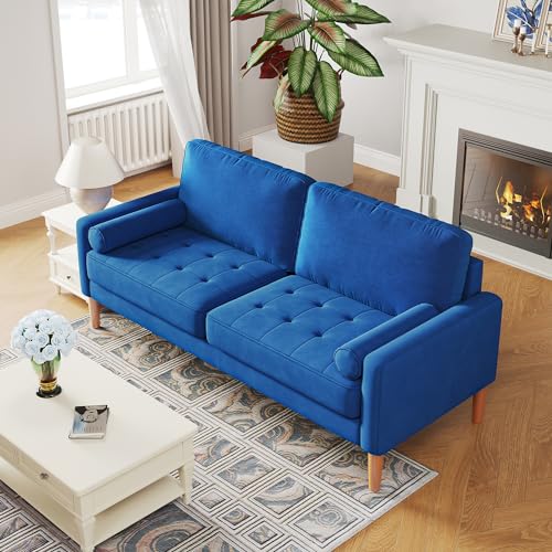 67" W Modern Velvet Loveseat Sofa, Mid Century Modern Decor Love Seat Couches for Living Room, Button Tufted Upholstered Small Couch for Bedroom, Easy to Install Love Seats Furniture (Blue)