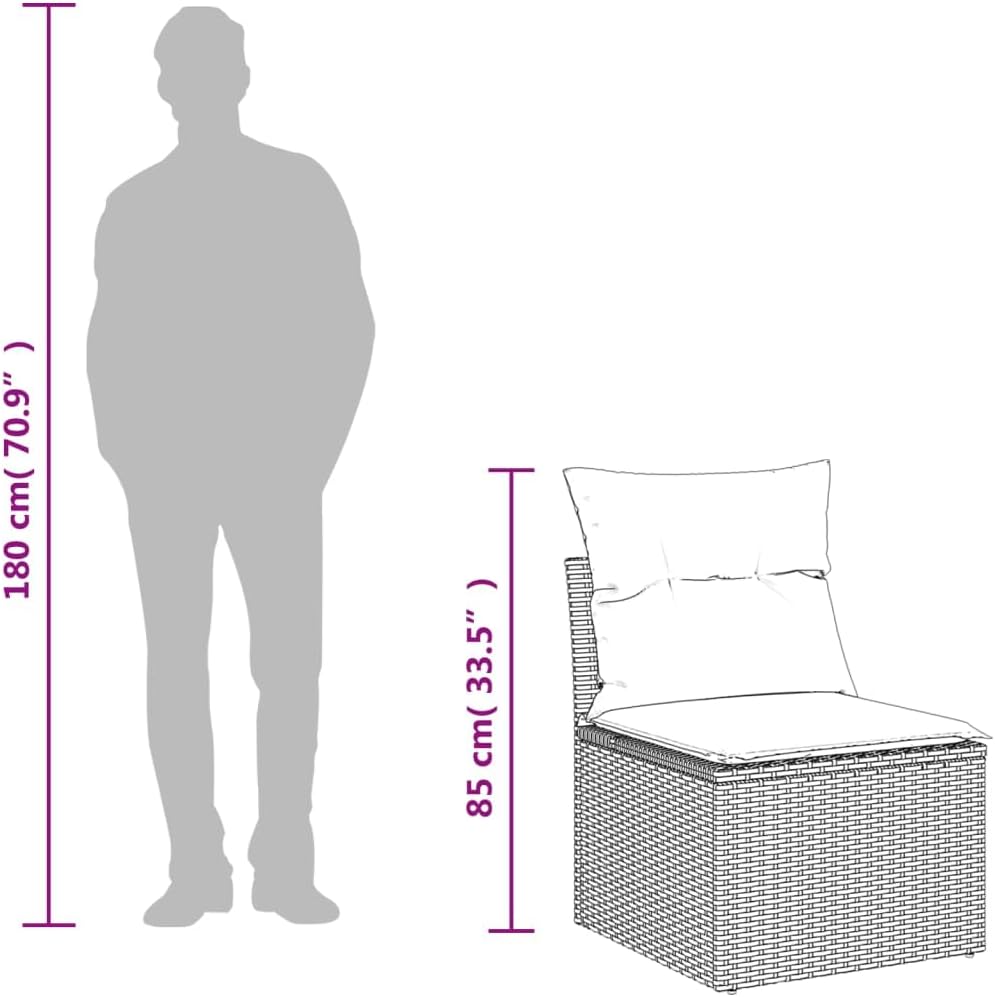 Patio Sofa Armless with Cushions Black Poly Rattan Living Room Furniture Comfortable Couch Reclining Sofas for a Living Room