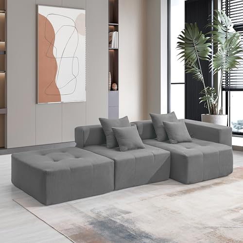 105.5'' L Shaped Modular Sectional Sofa,Minimalist Corduroy Floor Couch Set,Convertible Foam-Filled Cloud Compressed Couch for Living Room,3 PC Free Combination,No Assembly Required,3 Colors