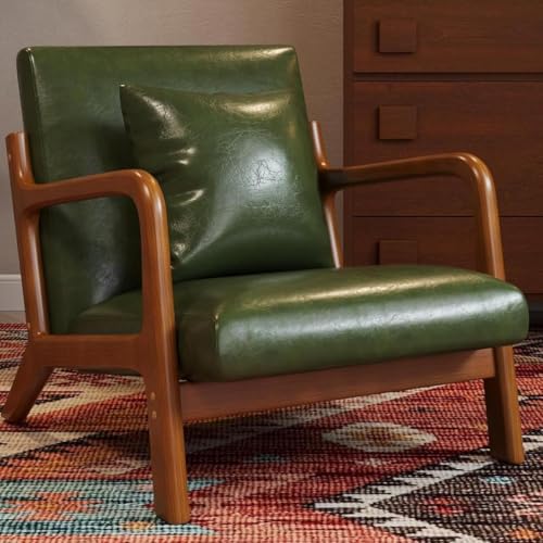 Modern Accent Chair with Lumbar Pillow,Upholstered Armchair with Wood Frame,Mid-Century Lounge Chair for Living Room, Bedroom, Balcony
