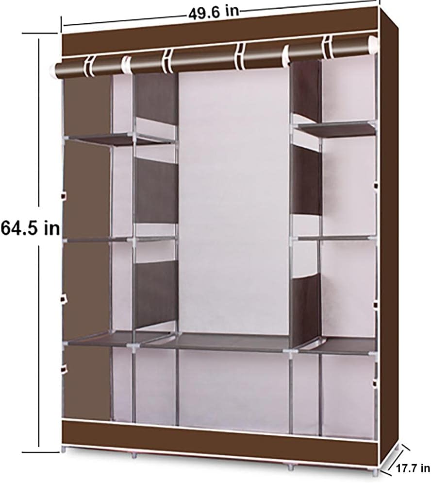 Closet Wardrobe Organization and Storage Furniture Clothes Rack Metal Shelves Amoire for Bedroom Storage Cabinet Shoe Storage Portable Toddler Non-Woven Fabric Standing Closet -Coffee
