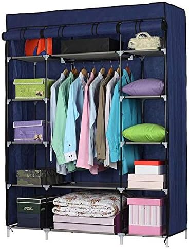 Portable Wardrobe Closet with 5 Layers, 12 Compartments, Navy Blue, 52.4 x 18.1 x 67 inches