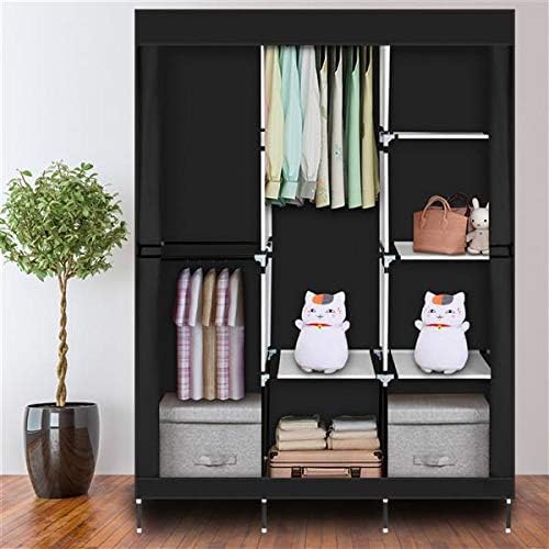 Wardrobe Closet,Portable Closet for Bedroom Steel Pipe Diameter 19mm Strong and Sturdy Black Portable Closets for Hanging Clothes with 3 Hanging rods, 6 Storage Shelves and Side Pockets