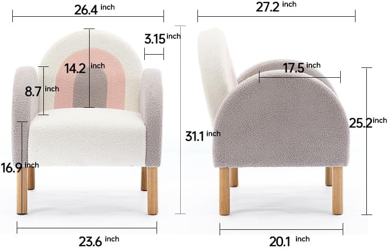 Accent Chair, Teddy Fabric Upholstered Comfortable Armchair, Comfy Single Sofa Chairs with Wood Legs for Bedroom, Living Room, Home Office, Waiting Room, Rainbow Design