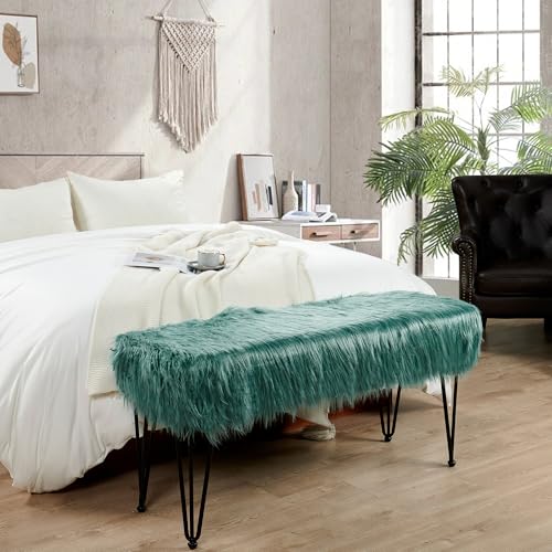 Home Soft Things Gray Mongolian Faux Fur Ottoman, Silver Cloud, 19'' x 13'' x 17'', Cozy Plush Fluffy Ottoman Foot Rest Stool for Living Room Bedroom Entryway Makeup Bench End of Bed Home Décor
