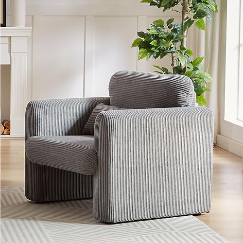 33" Corduroy Fabric Single Sofa,Elegance Armrest Reading Chair,Modern Upholstered Sofa Chiar with 1 Pillows for Apartment,Office,Living Room,Bedroom,Grey