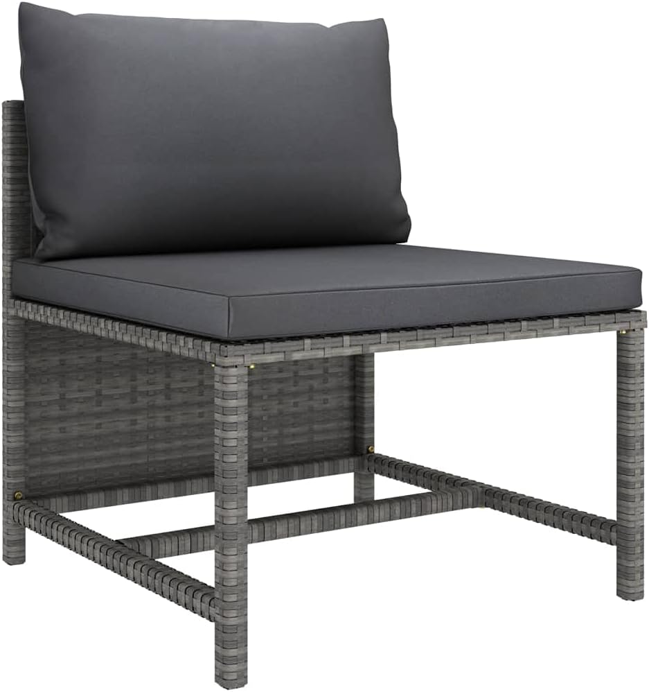 Sectional Middle Sofa with Cushions, Weather-Resistant PE Rattan, Comfortable Design, Gray