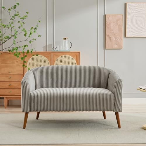 Anwick Loveseat Sofa Couch, 50" Small Couch for Living Room, Corduroy Fabric Upholstered 2 Seater Love Seat, Solid Wood Legs, for Small Space, Office, Bedroom (Orange, 50")