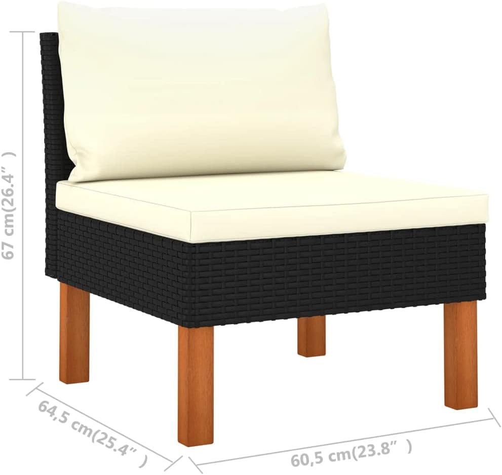 Relax in Style with Middle Sofa, Sturdy Rattan and Eucalyptus Wood Construction, Cream White Cushions, Modular Design for Seating