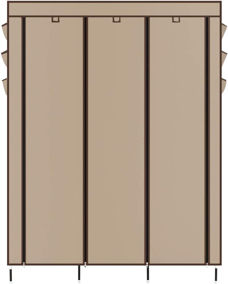 69"" Beige High-Leg Non-Woven Fabric Assembled Cloth Wardrobe Portable Closet Wardrobe with Hanging Rods and Side Pockets Sturdy Large Wardrobe Closet for Home Indoor Organizer, Cream-coloured