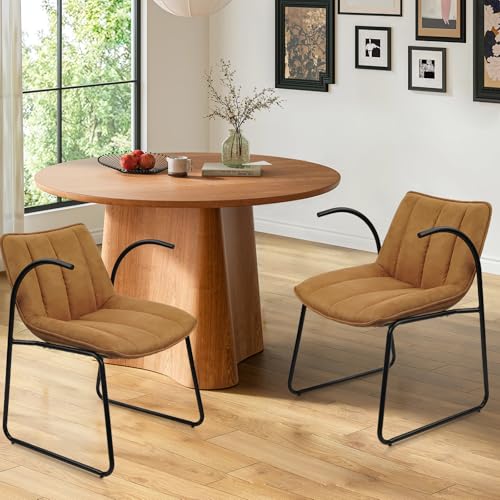 CLATINA Mid-Century Modern Accent Chair, Upholstered Leather Lounge Sofa Chair Comfy Reading Chair with Metal Frame, Farmhouse Armchair Sling Chairs for Office Guest Cafe Bedroom Living Room, Brown