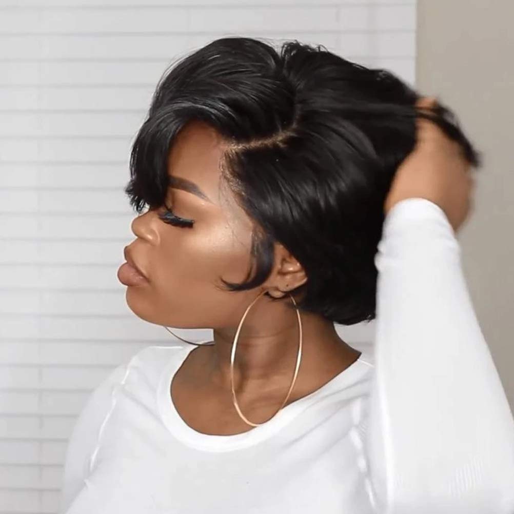 ZJchao Glueless Short Bob Wig, Human Cut Wig for Women, Straight Short Black Hair, Assorted Colors