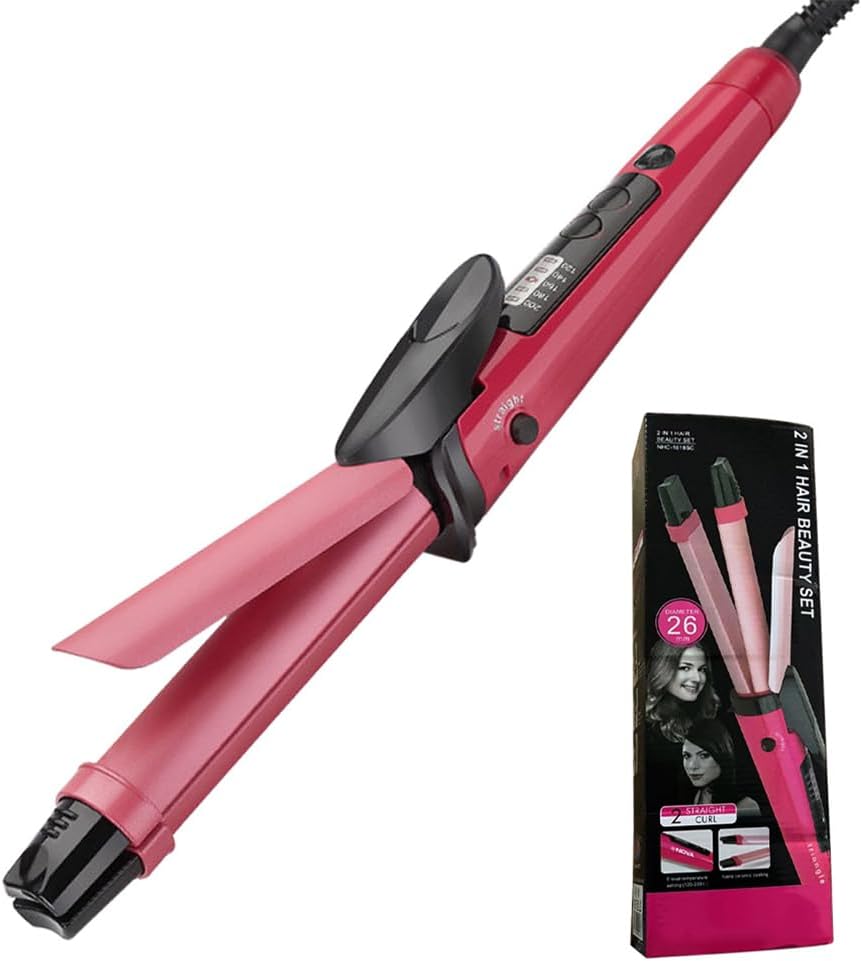 1 Inch Curling Iron, 2 in 1 Long Barrel Curling Wand for Beach Waves, Hair Curling Iron Dual Voltage with Ceramic Tourmaline and 10S Fast Heat-UP, for All Hair Types