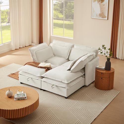 Modular 4-Seater Sofa with Storage, Double-Layer Cushion Sectional Sofa, Freely Configurable for Living Room, Office and Apartment