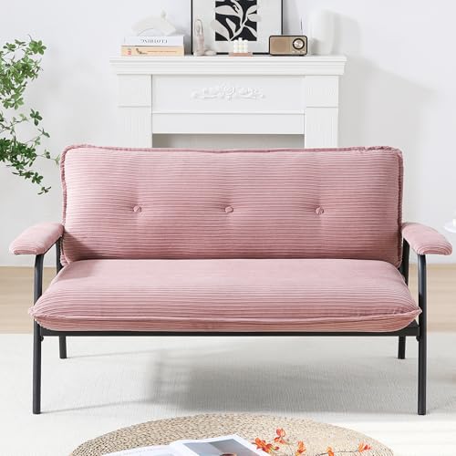 Modern Loveseat Sofa,Comfy Corduroy Couches with Stylish Metal Handrails,52" Small Loveseat for Small Living Room Home Office (Black)