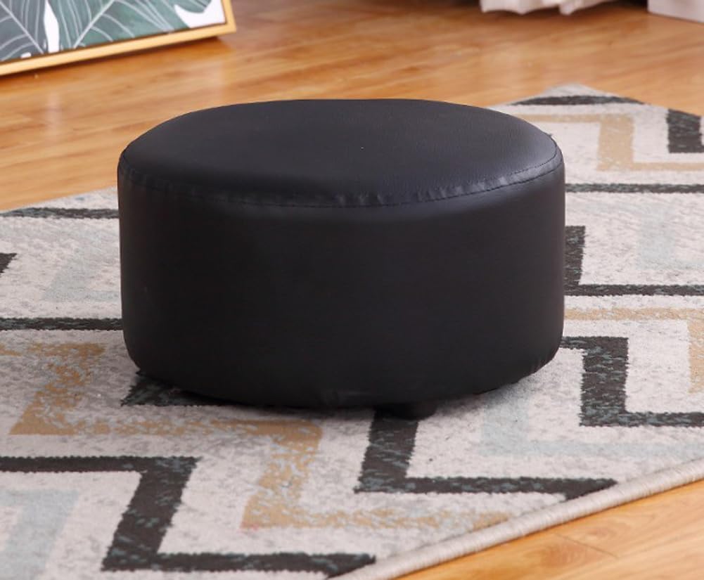 PU Leather Pouf Ottoman Foot Rest,Round Floor Seat Cushion Under Desk for Living Room,Scratch Resistant Leg Support Stool for Bean Bag Chair (Brown,14" H x 12" W)