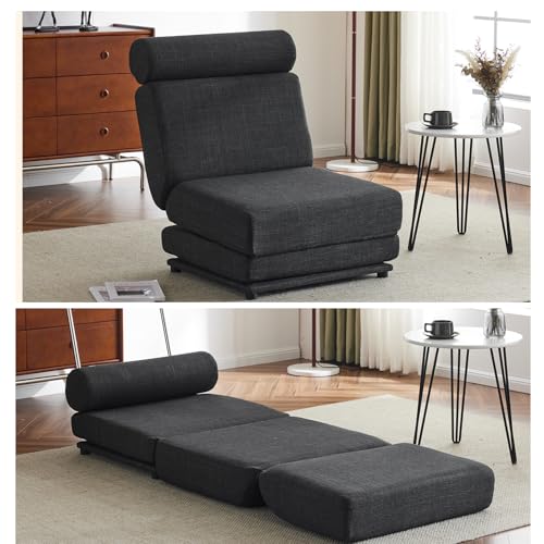 34" Folding Sofa Bed, Portable Lounge Chair, Foldable Mattress with Linen Fabric & Pillow, Easy to Store for Living Room & Office, Cream White