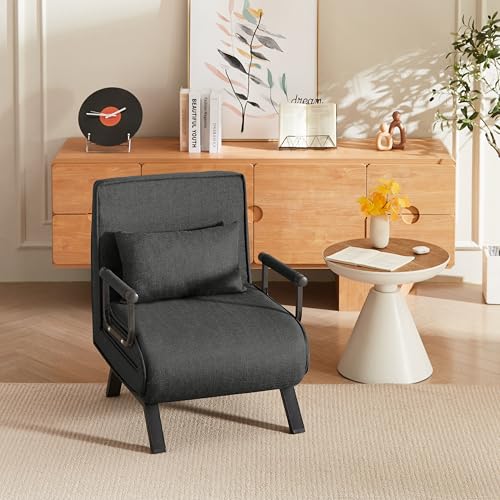 Folding Chair Bed, Comfy Convertible Sleeper Sofa, 5 in 1 Folding Bed with 5-Position Adjustable Backrest Pillow, Tanning Beds for Home，Floor Single Chairs for Small Spaces, Office (Black)