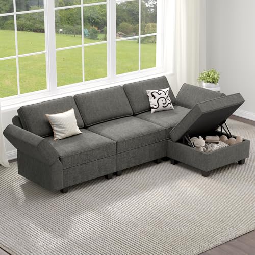 37" Armchair with Pillows, Modular Sectional Sofa, Convertible Armchair with Storage, and Reversible 1-Seat Modular Couch for Living Rooms, Dark Grey