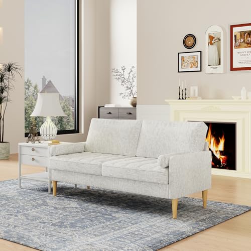 69" 3 Seater Sofa Couch, Modern Upholstered Fabric Sofa with Solid Wood Frame, Tool-Free Assembly, Space-Saving Design for Living Room, Apartment, Bedroom, Beige