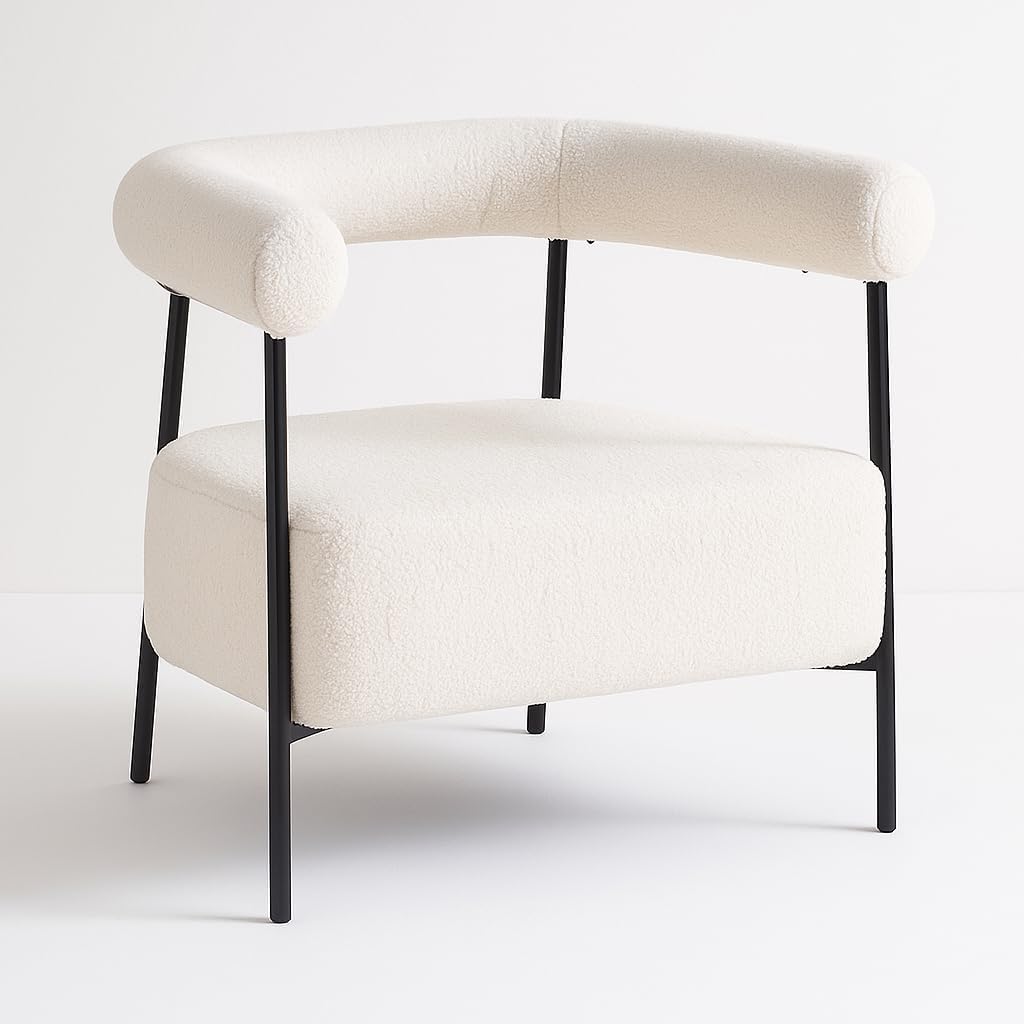 Modern Boucle Accent Chair with Black Metal Legs, Teddy Upholstered Armchair for Living Room, Bedroom, or Office
