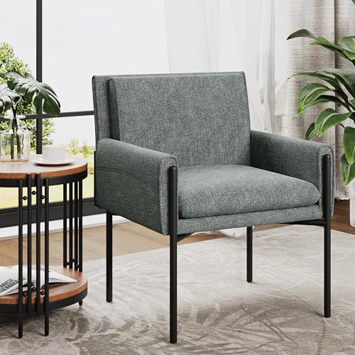 ALISH Mid-Century Modern Accent Chairs,Upholstered Armchairs Lounge Chair with Metal Legs,Leisure Chair for Living Room Bedroom Reception Room (Beige, Set of 1)