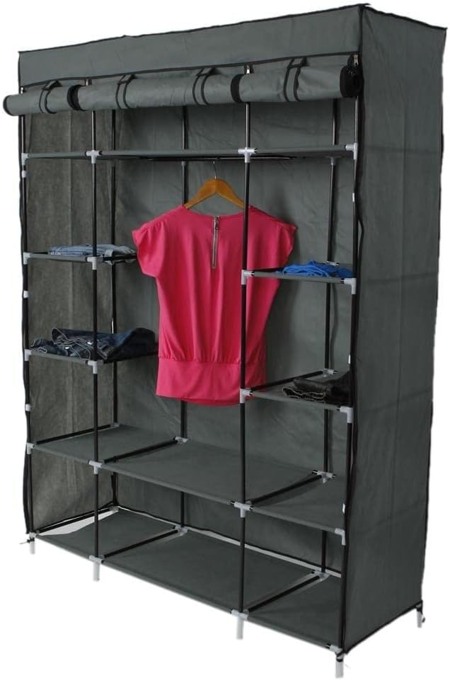 53" Portable Closet Wardrobe Clothes Rack Shelf Storage Space Organizer Grey
