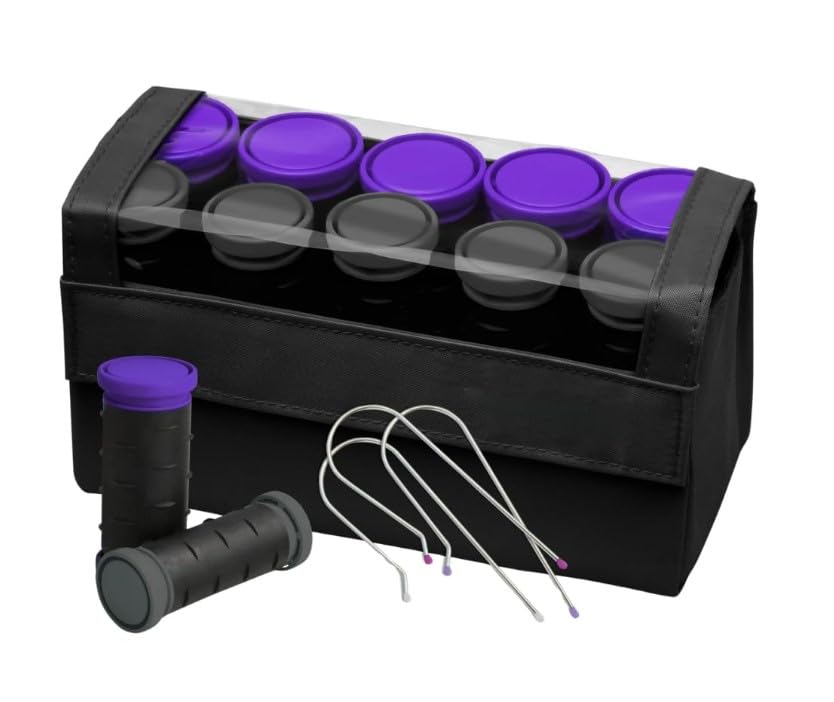 Travel Size Professional 1.25" Compact Ceramic Hot Hair Rollers, 10 Piece Set, Anti-Static Technology, Ionic, Black (Pack Of 1)