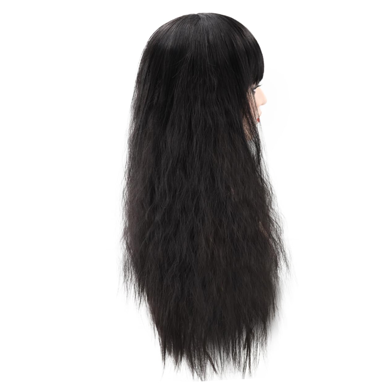 Long Curly Wig for Women Black Human Hair Extensions Lace Front Wig Styling Corn Perm