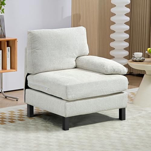 HOMCOM Module for Modular Sectional Sofa, Right Facing Armchair with Wood Legs and Pocket Spring for Living Room, Bedroom, Cream White