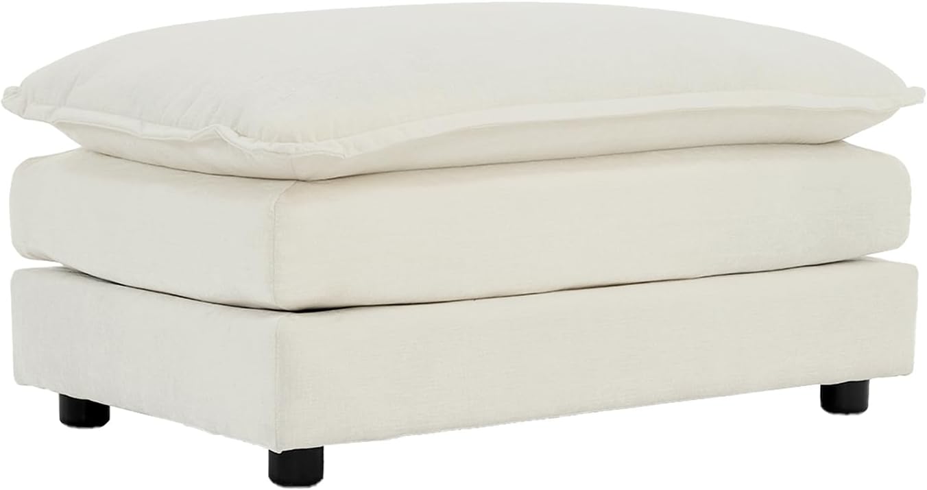 KIVENJAJA Chenille Upholstered Ottoman Footrest for Loveseat Sofa, Modular Sectional Couch, Beige