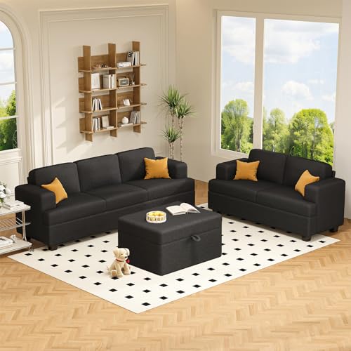 Apicizon 32" Ottoman Sofa with Large Storage, Sherpa Large Square Storage Ottoman Sofa Footrest Couch for Living Room Apartment Lounge, Dark Grey Bouclé
