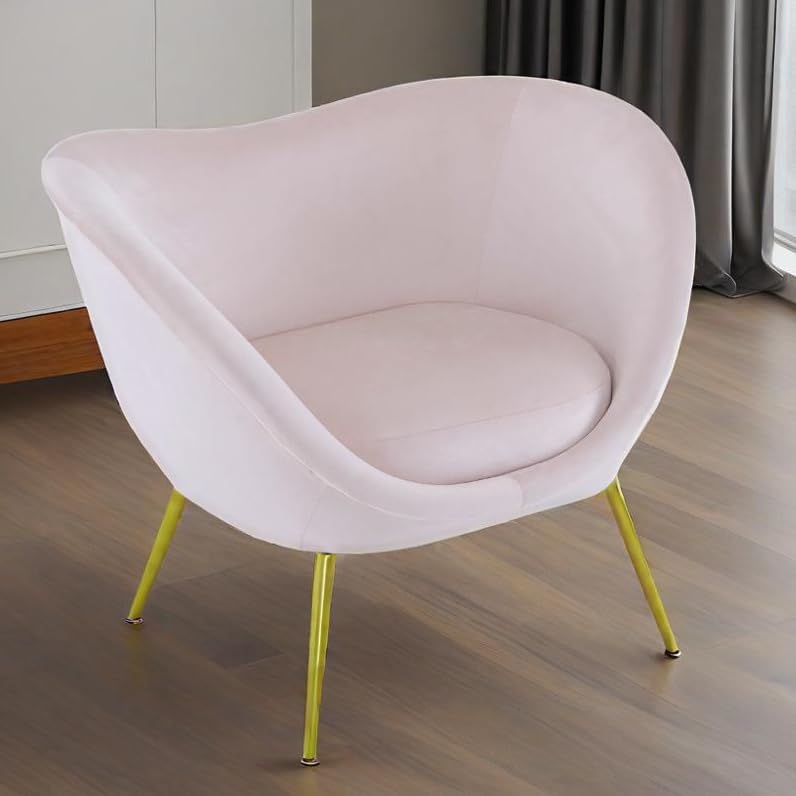 Velvet Desk Chair, Modern Accent Chair, Upholstered Armchair, Vanity Chairs with Gold Metal Legs for Living Room Restaurant, Makeup Room, Bedroom, Office (Pink + Velvet)